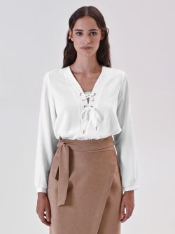 White Bustier Blouse with Laces det_2