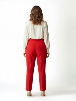 Red High-Waist Curvy Trousers with Crease in_i4