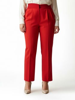 Red High-Waist Curvy Trousers with Crease in_i5