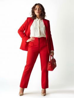 Red High-Waist Curvy Trousers with Crease in_i7