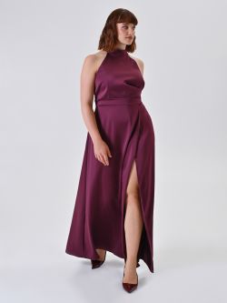 Bordeaux Satin Long Curvy Dress in_i7