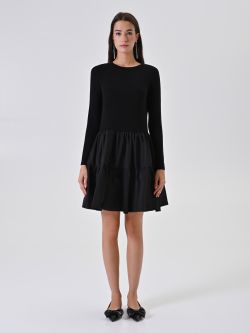 Strickkleid in Schwarz mit Volant-Rock det_1