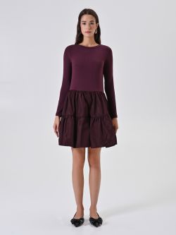 Burgundy Knitted Dress with Flouncy Skirt det_1