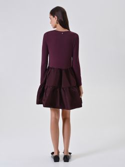 Burgundy Knitted Dress with Flouncy Skirt det_3