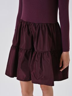 Burgundy Knitted Dress with Flouncy Skirt in_i5