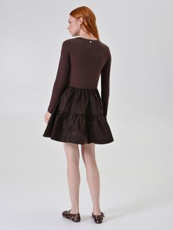Abito Marrone in Maglia con Gonna a Balze det_3
