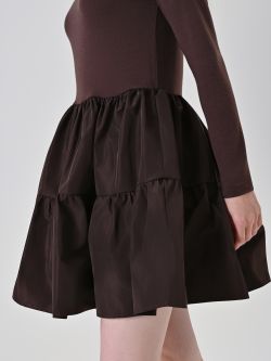 Abito Marrone in Maglia con Gonna a Balze in_i5