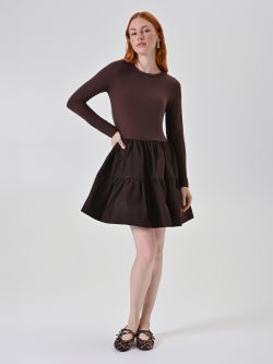 Abito Marrone in Maglia con Gonna a Balze in_i7
