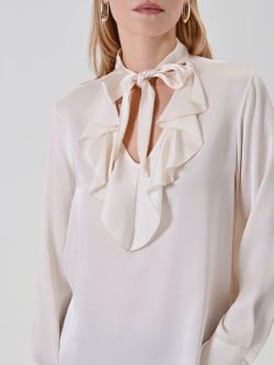Ivory Ruffled V-Neck Blouse in_i5