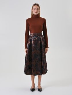 Gonna a ruota cioccolato in jacquard floreale det_1
