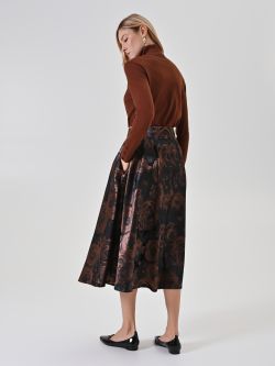 Gonna a ruota cioccolato in jacquard floreale det_3