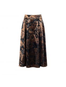 Gonna a ruota cioccolato in jacquard floreale det_4