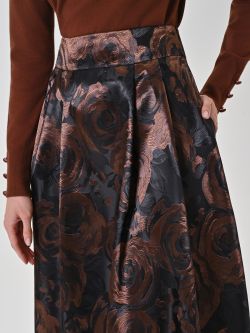 Gonna a ruota cioccolato in jacquard floreale in_i5