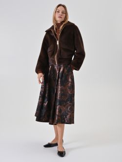 Gonna a ruota cioccolato in jacquard floreale sp_e1