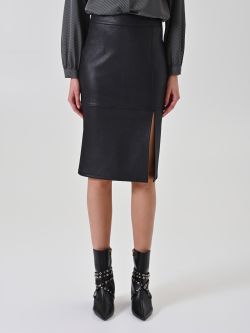 Black Faux Leather Pencil Skirt with Slit det_2