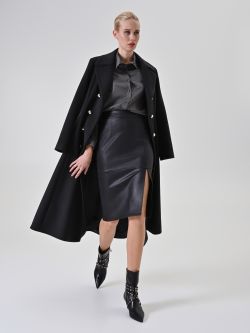 Black Faux Leather Pencil Skirt with Slit sp_e1