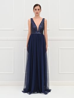 Langes blaues Abendkleid mit Pailletten-Oberteil det_1