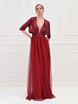 Langes Abendkleid aus Tüll und Pailletten in Bordeauxrot sp_e1