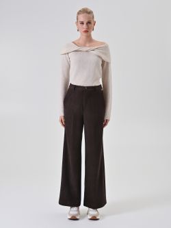 Chocolate Brown Corduroy Palazzo Pants det_1