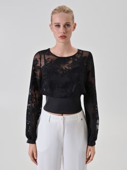 Black Flocked Blouse det_2
