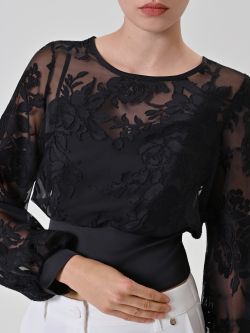 Black Flocked Blouse in_i5