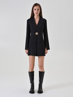 Black blazer jumpsuit with jewel buckle det_1