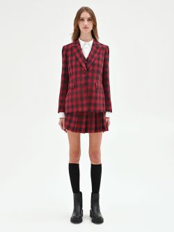 Red Single-Breasted Tartan Blazer det_1