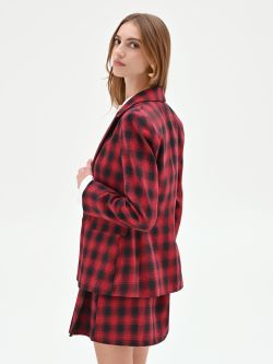 Red Single-Breasted Tartan Blazer det_3