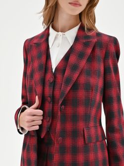 Red Single-Breasted Tartan Blazer in_i5
