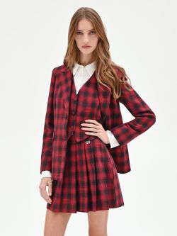 Red Single-Breasted Tartan Blazer in_i7