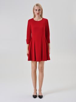 Abito rosso a ruota con maniche tre quarti det_1