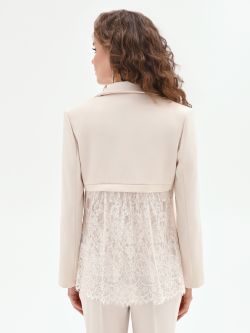 White Jacket in Flowing Crepe Fabric & Lace det_3