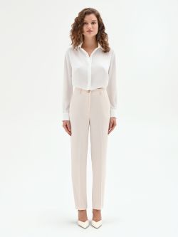 White Trousers in Flowing Crepe Fabric det_1