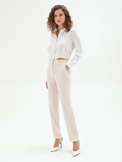 White Trousers in Flowing Crepe Fabric in_i7