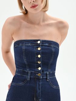 Abito a tubino in denim blu navy con bottoni dorati in_i5