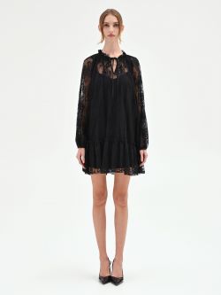 Black Floral Lace Mini Dress det_1