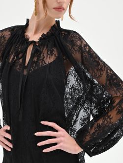 Black Floral Lace Mini Dress in_i5