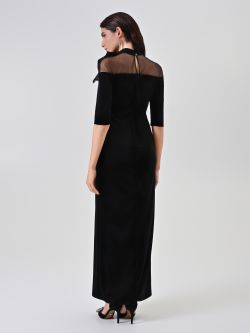 Langes schwarzes Samtkleid mit Schleife 2 Rinascimento Langes schwarzes Samtkleid mit Schleife det_3