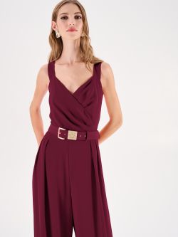 Bordowy kombinezon ze spodniami palazzo in_i5