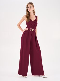 Bordowy kombinezon ze spodniami palazzo in_i7