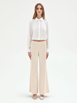 Pantalone a palazzo in raso beige chiaro det_1