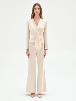 Light Beige Draped Satin Jacket det_1