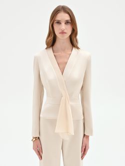 Light Beige Draped Satin Jacket det_2