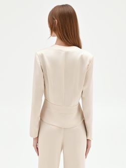 Light Beige Draped Satin Jacket det_3