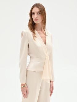 Light Beige Draped Satin Jacket in_i7