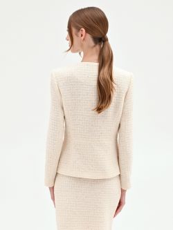 Giacca bouclé beige chiaro con fiore applicato det_3