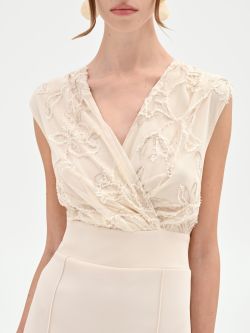 Light Beige Embroidered Bodice Sheath Dress in_i5