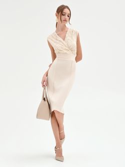 Light Beige Embroidered Bodice Sheath Dress sp_e1