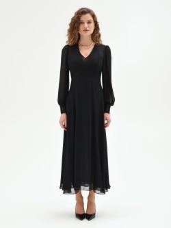 Black Midi Dress with Lace Details det_1