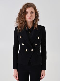 Black Chevron Double-Breasted Blazer det_2